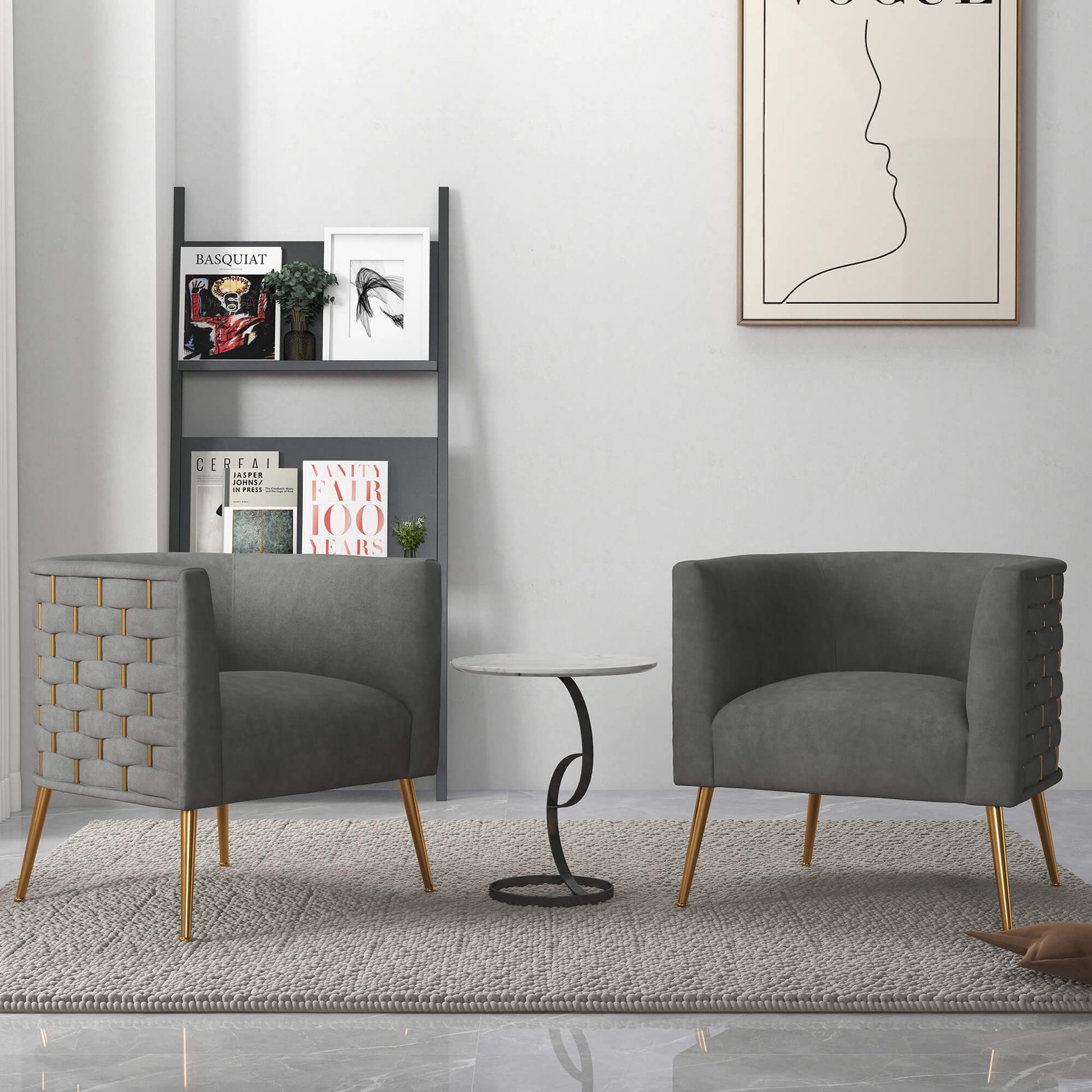 SEYNAR Mid-Century Modern Velvet Barrel Accent Chair, Round Upholstered Living Room Chair with Gold Finish Metal Base(Single/Set of 2)