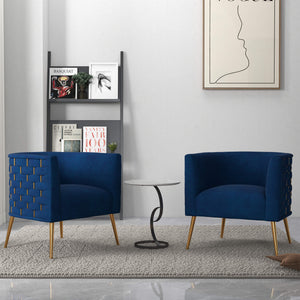 SEYNAR Mid-Century Modern Velvet Barrel Accent Chair, Round Upholstered Living Room Chair with Gold Finish Metal Base(Single/Set of 2)