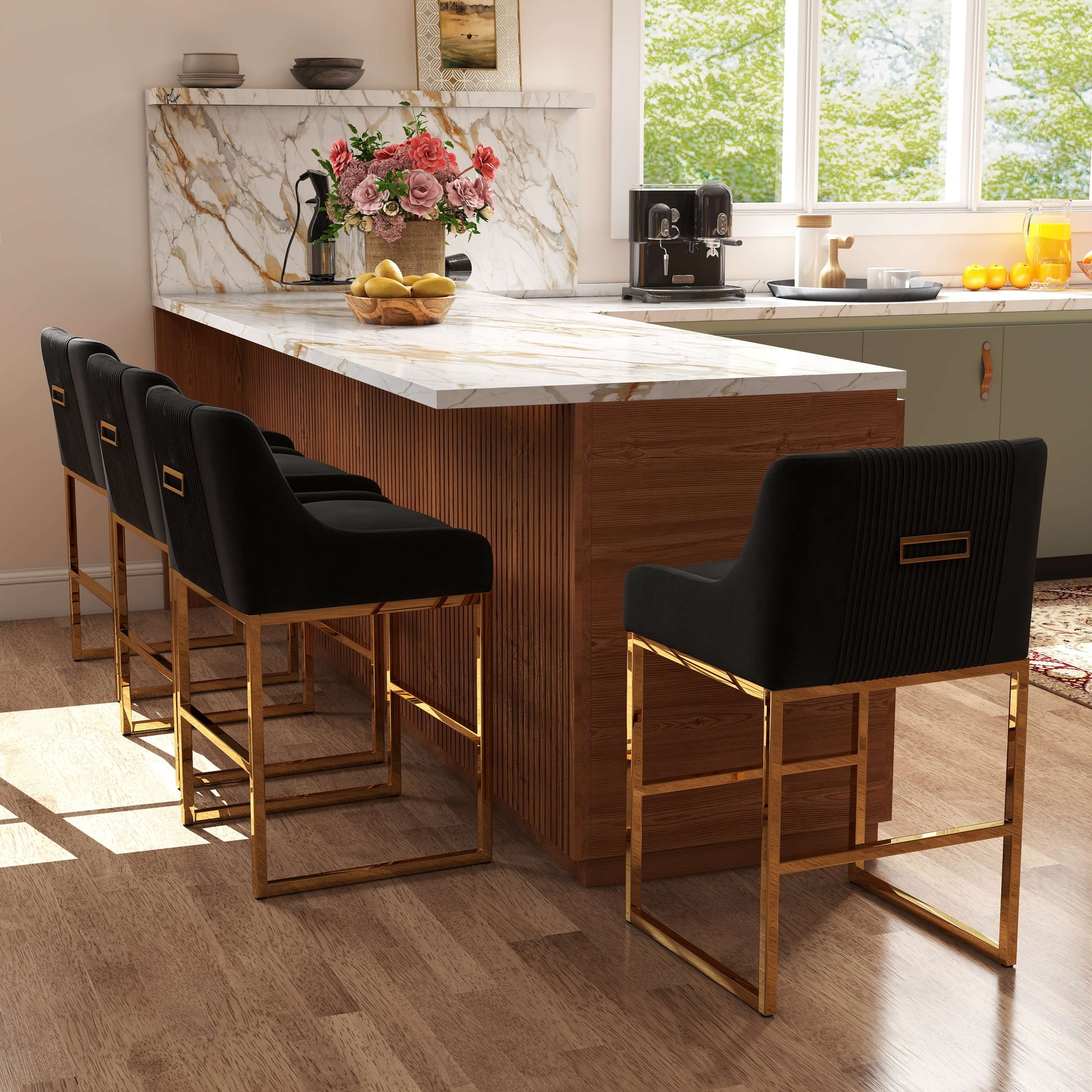 SEYNAR Modern Glam Velvet Golden Matel Frame Counter or High Bar Stools Set of 2/4