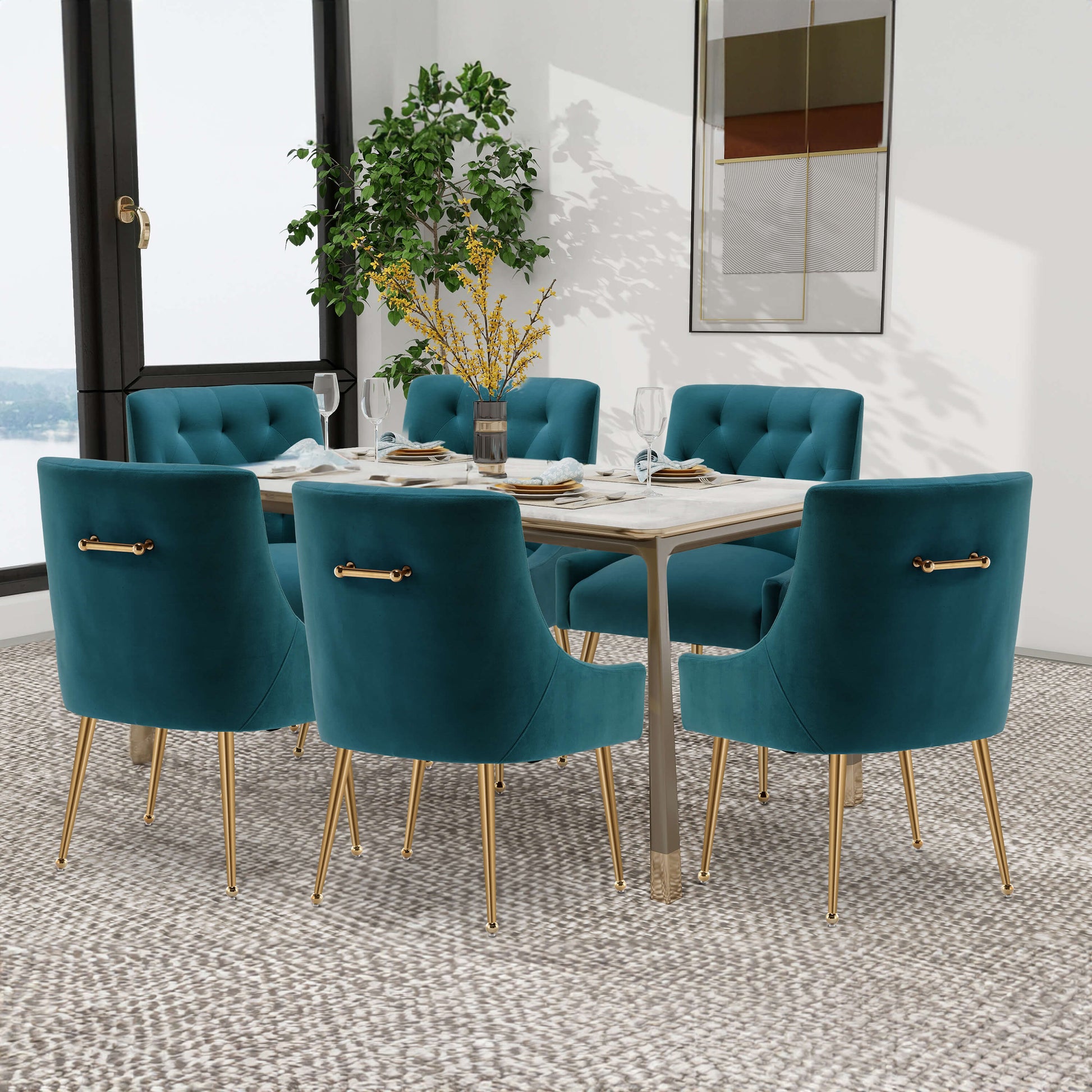 SEYNAR Modern Dining Chairs Set of 2/4/6, Upholstered Accent Chair Tufted Back Armless Chair with Back Pull