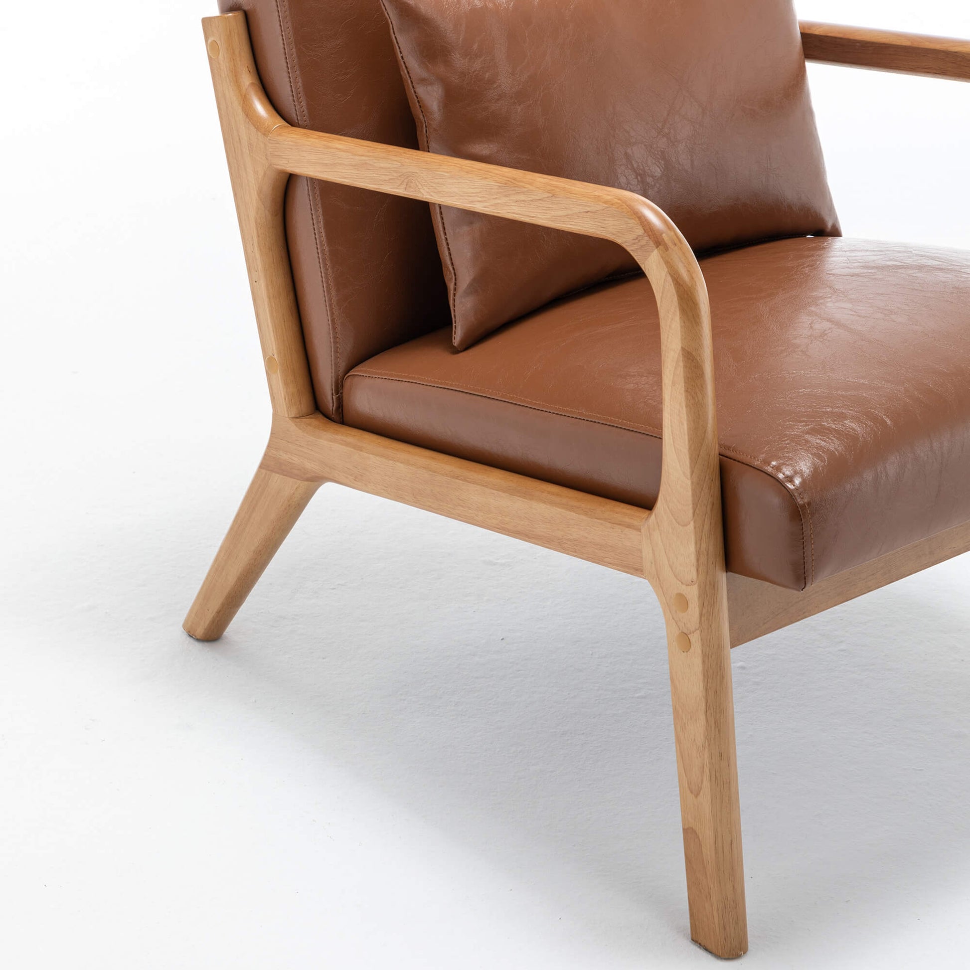SEYNAR Mid-Century PU Leather Accent Chair with Lumbar Pillow(Single/Set of 2)