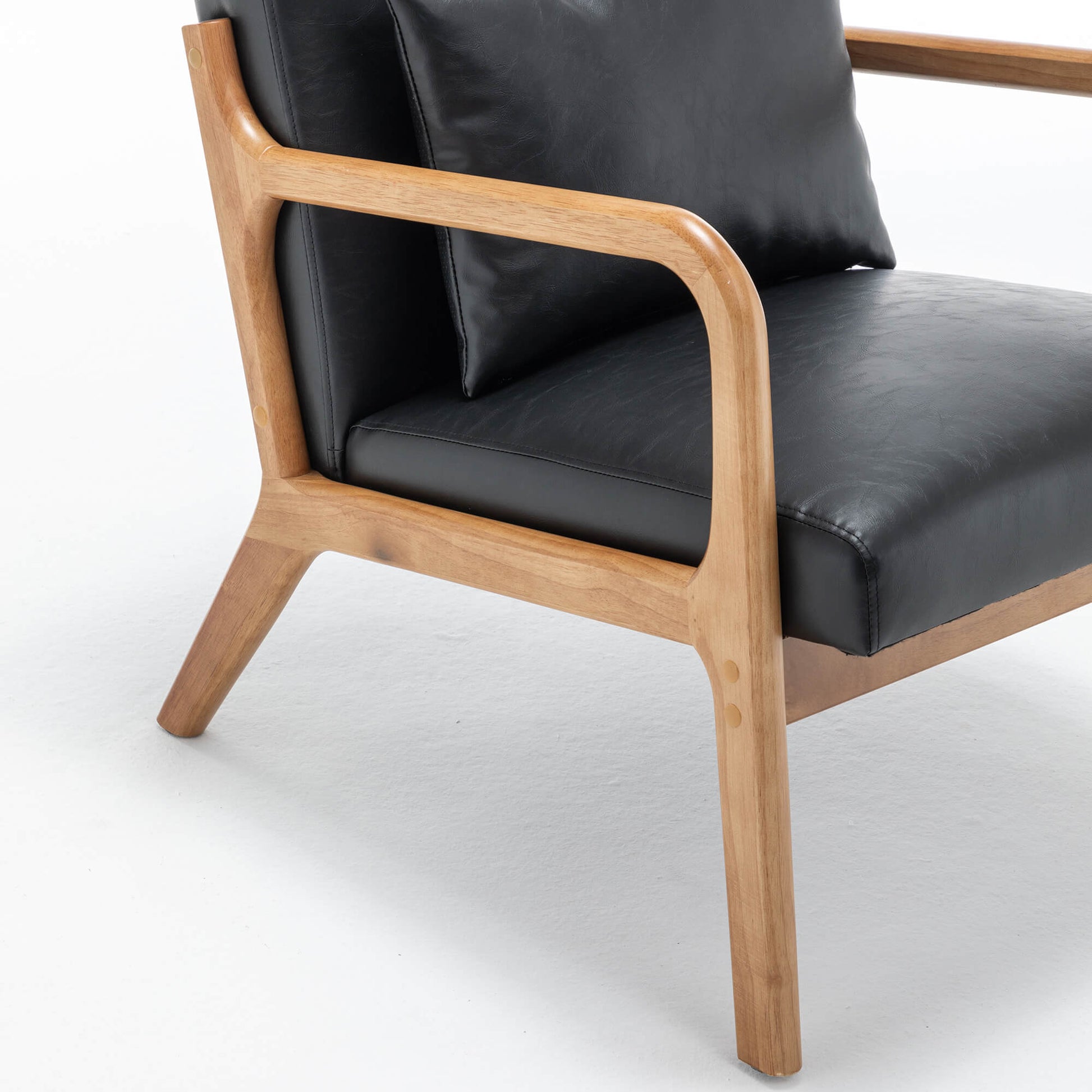 SEYNAR Mid-Century PU Leather Accent Chair with Lumbar Pillow(Single/Set of 2)