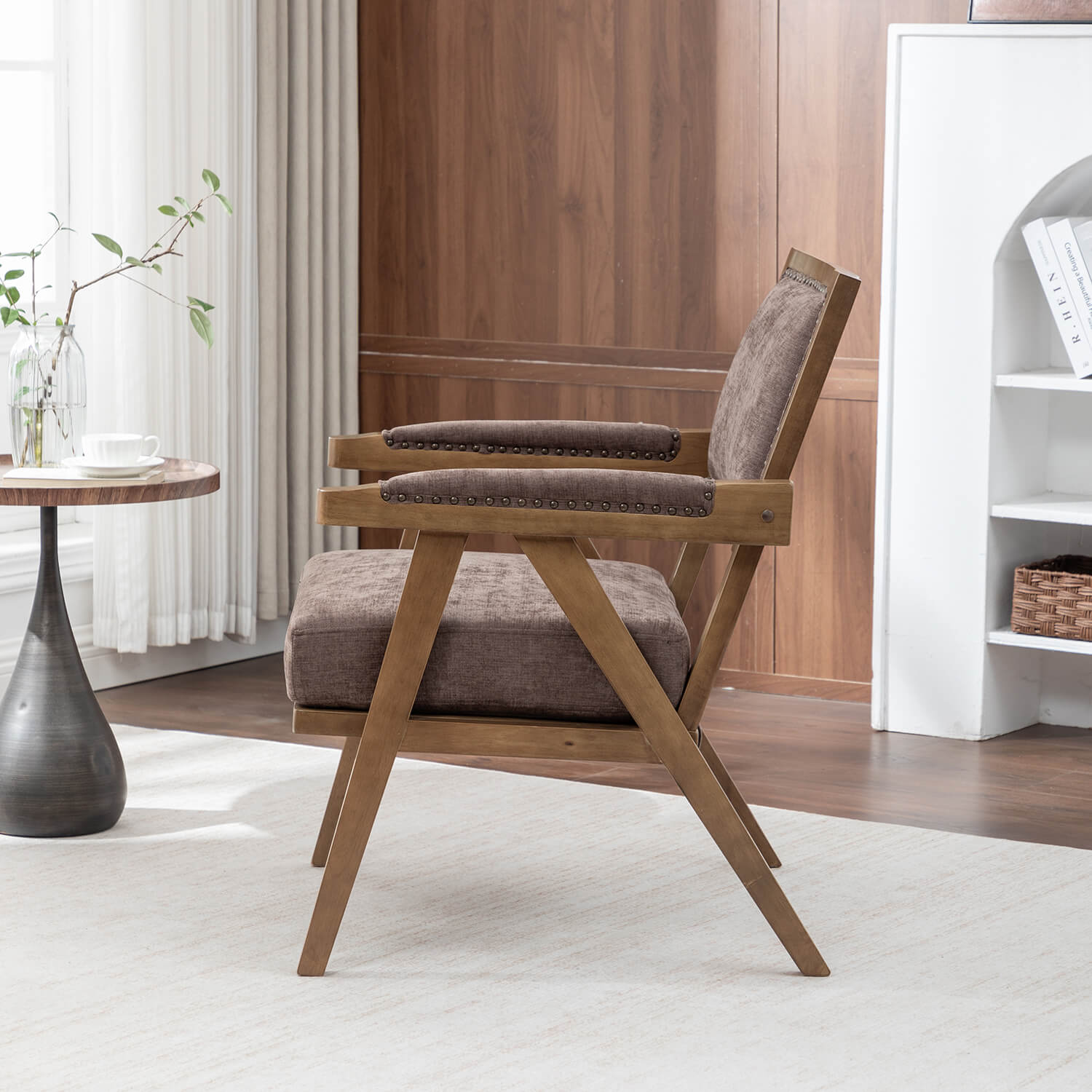 SEYNAR Rustic Mid-Century Chenille Accent Chair with Nailhead Trim and Wood Frame(Single/Set of 2)