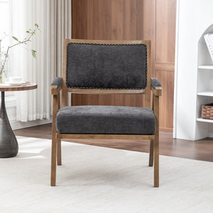 SEYNAR Rustic Mid-Century Chenille Accent Chair with Nailhead Trim and Wood Frame(Single/Set of 2)