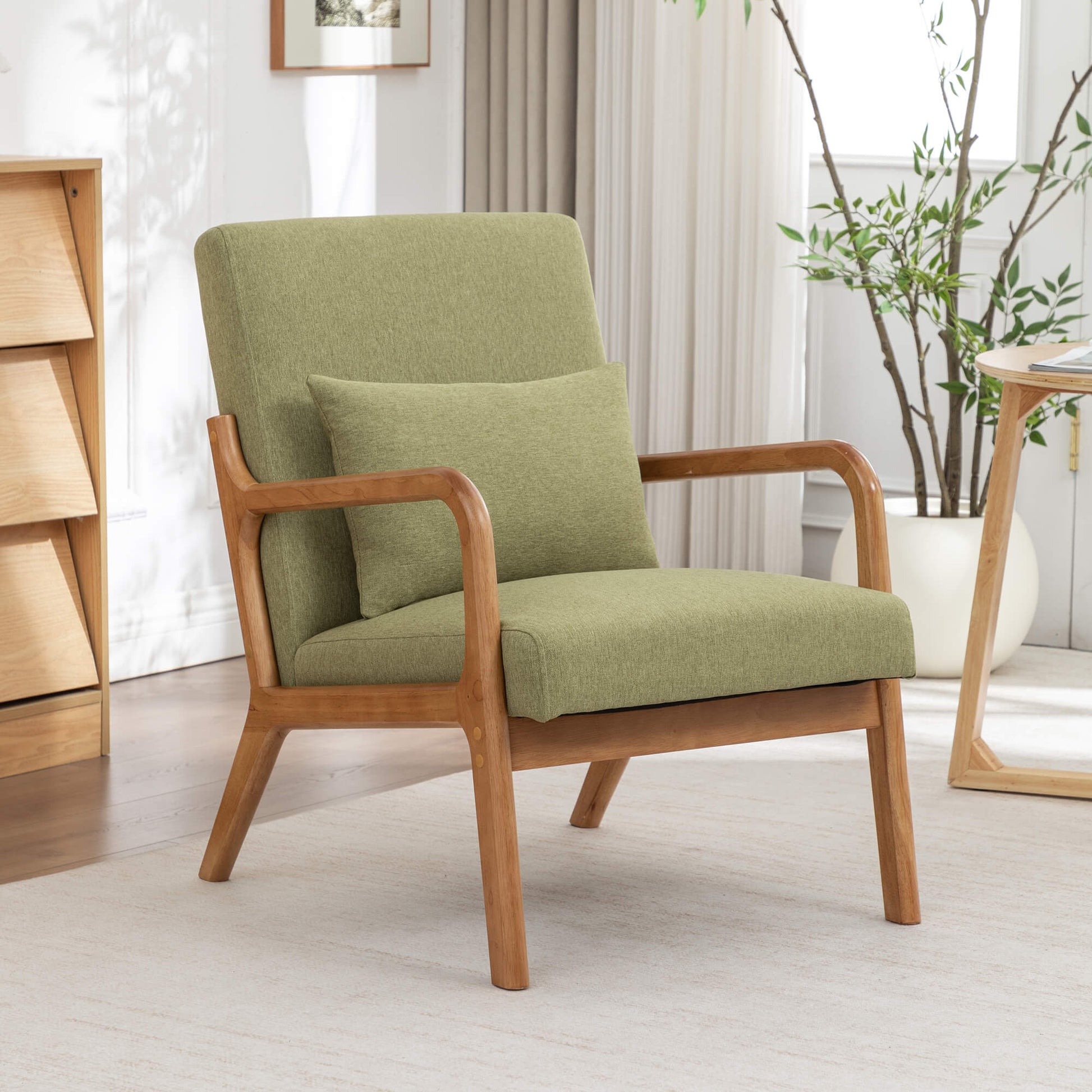 SEYNAR Mid-Century Modern Linen Accent Chair with Solid Wood Frame(Single/Set of 2)