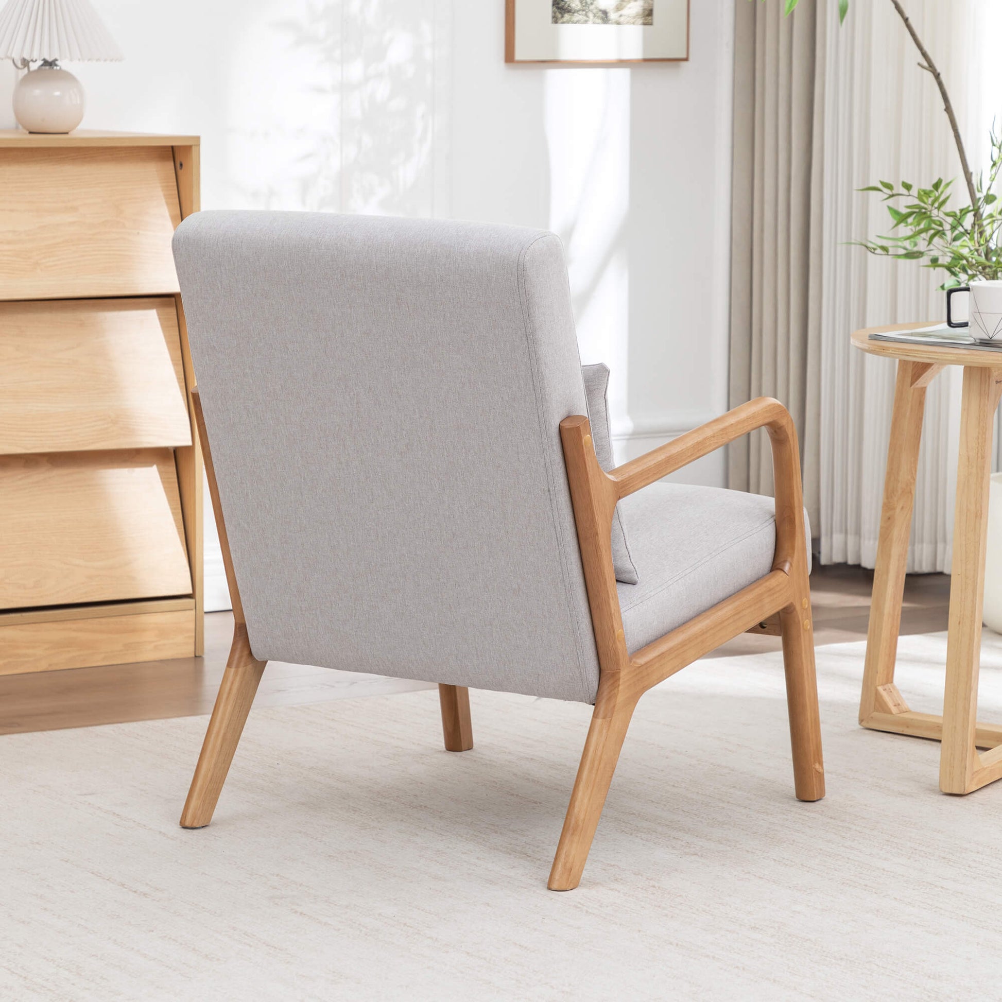 SEYNAR Mid-Century Modern Linen Accent Chair with Solid Wood Frame(Single/Set of 2)