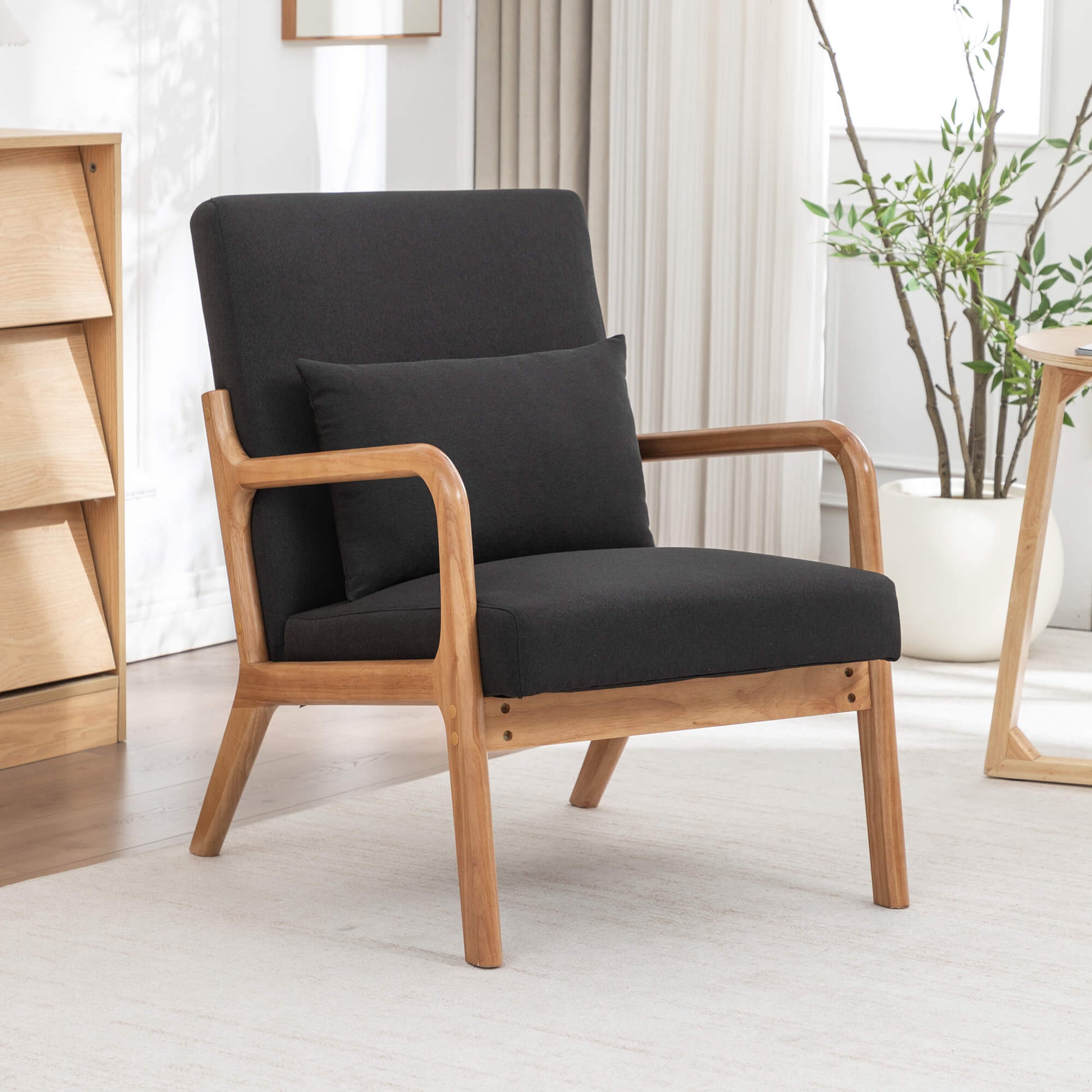 SEYNAR Mid-Century Modern Linen Accent Chair with Solid Wood Frame(Single/Set of 2)