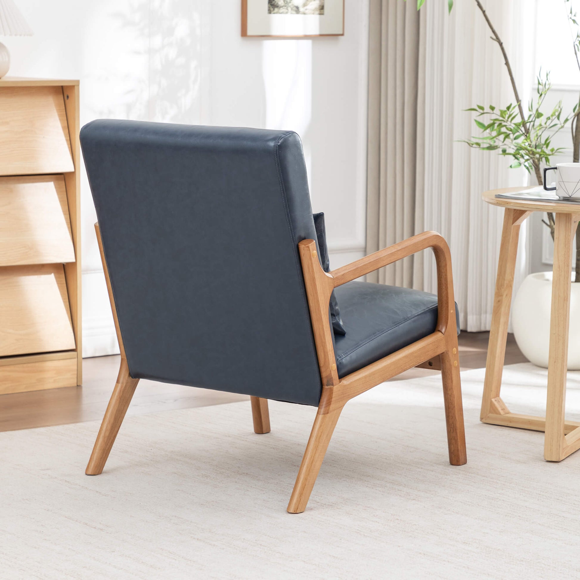 SEYNAR Mid-Century PU Leather Accent Chair with Lumbar Pillow(Single/Set of 2)