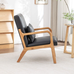 SEYNAR Mid-Century PU Leather Accent Chair with Lumbar Pillow(Single/Set of 2)
