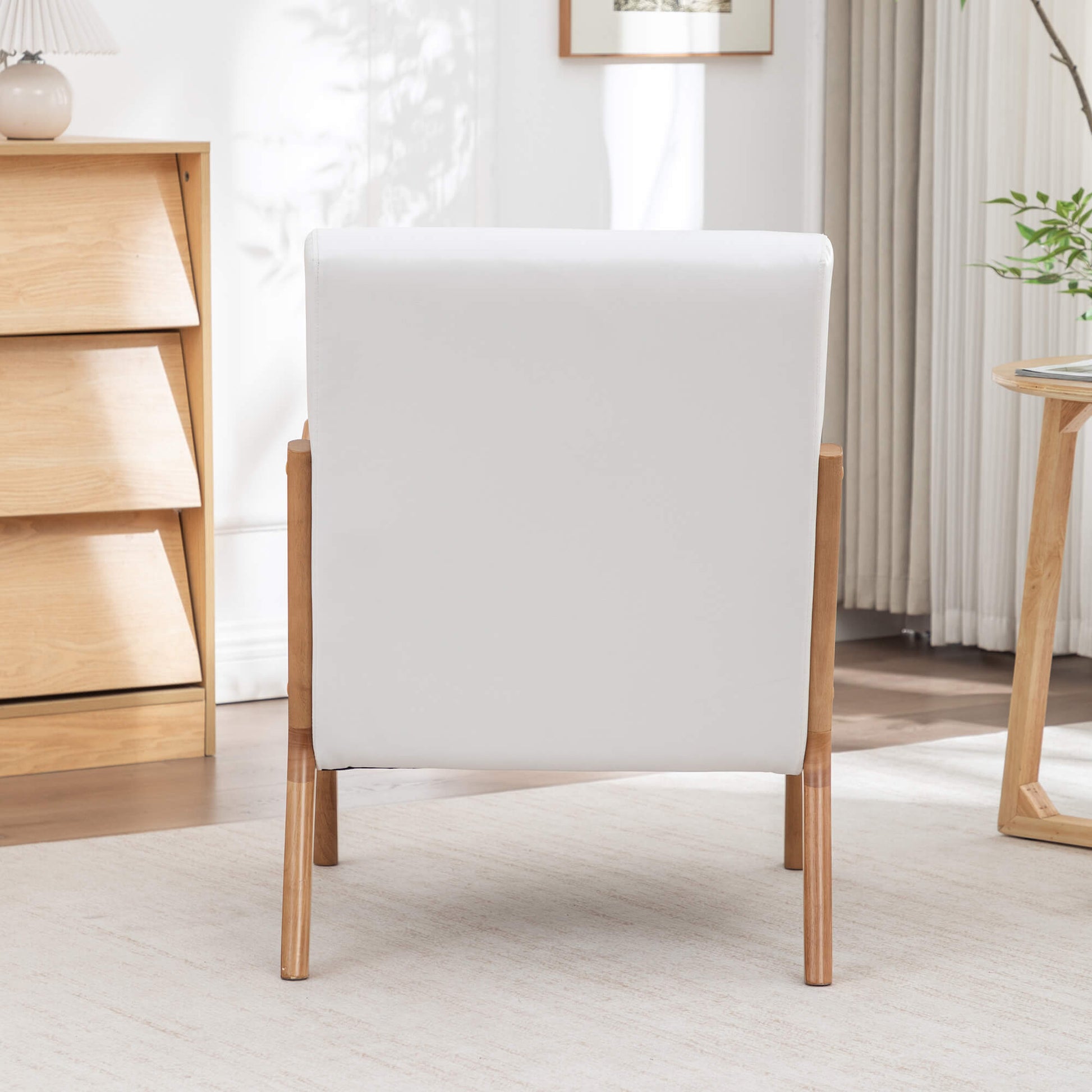 SEYNAR Mid-Century PU Leather Accent Chair with Lumbar Pillow(Single/Set of 2)