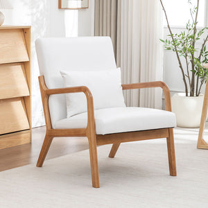 SEYNAR Mid-Century PU Leather Accent Chair with Lumbar Pillow(Single/Set of 2)