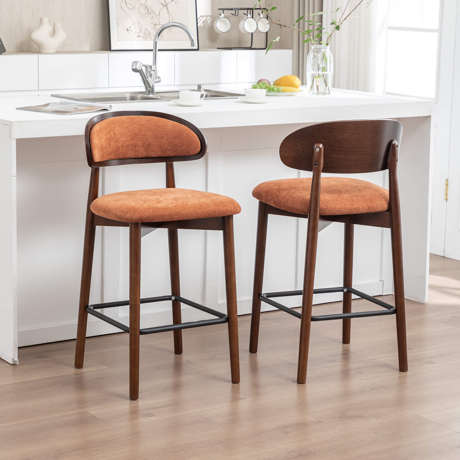 SEYNAR Set of 2/4 Mid-Century Modern 37.4" Bar Stools with Chenille Upholstery