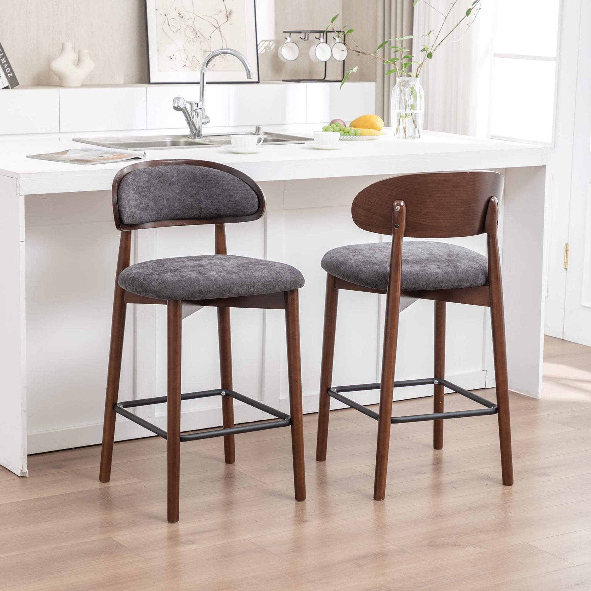 SEYNAR Set of 2/4 Mid-Century Modern 37.4" Bar Stools with Chenille Upholstery