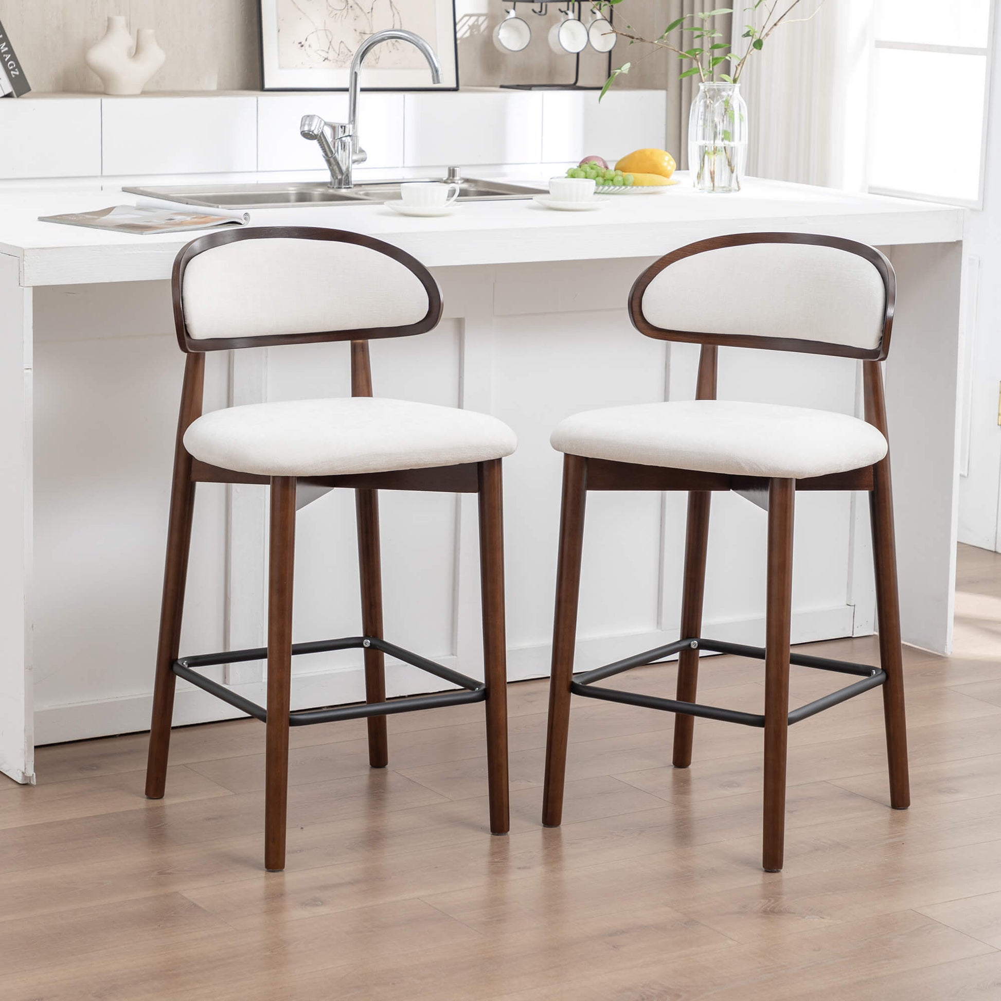 SEYNAR Set of 2/4 Mid-Century Modern 37.4" Bar Stools with Chenille Upholstery