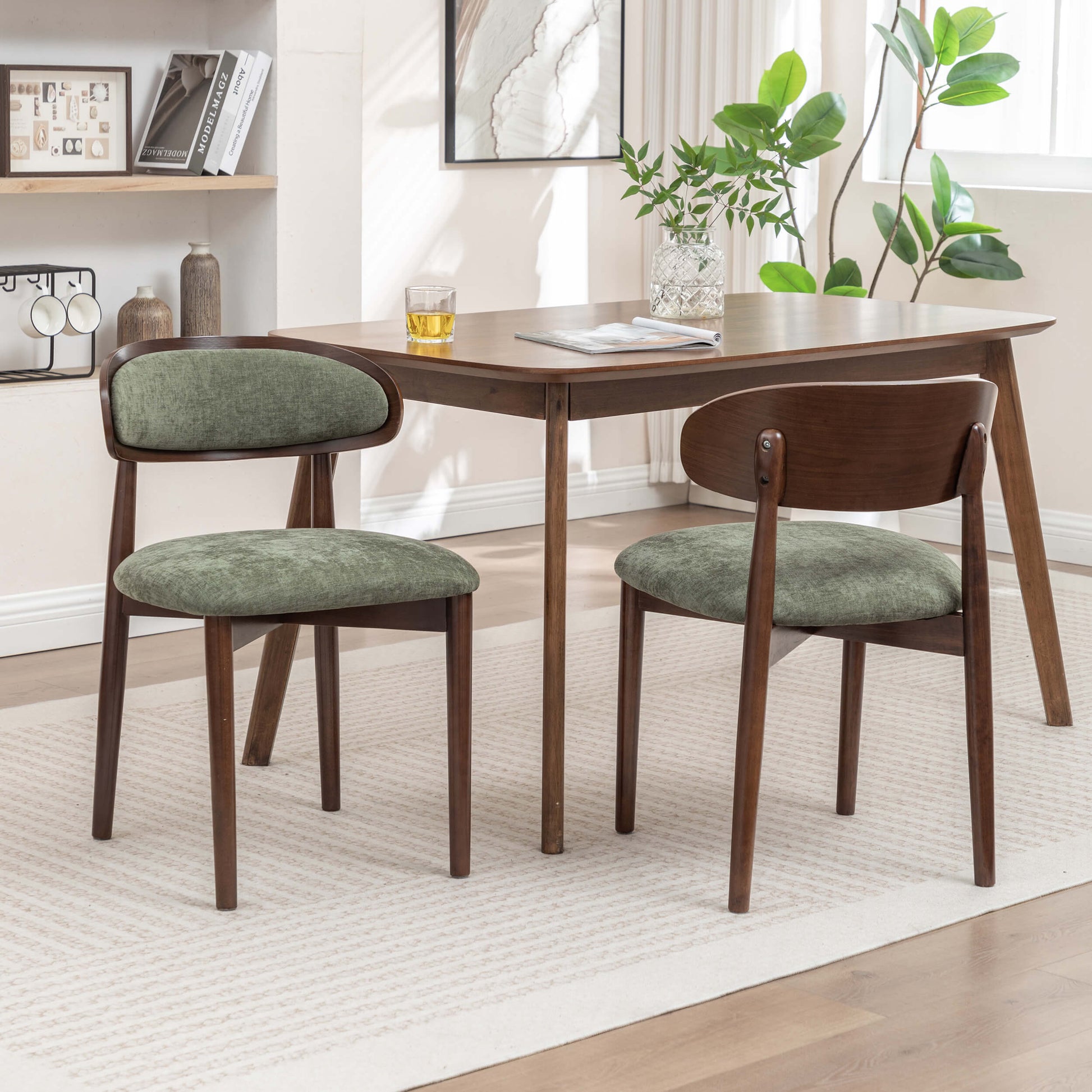 SEYNAR Set of 2/4/6 Mid-Century Modern Chenille Dining Chairs with Solid Wood Frame