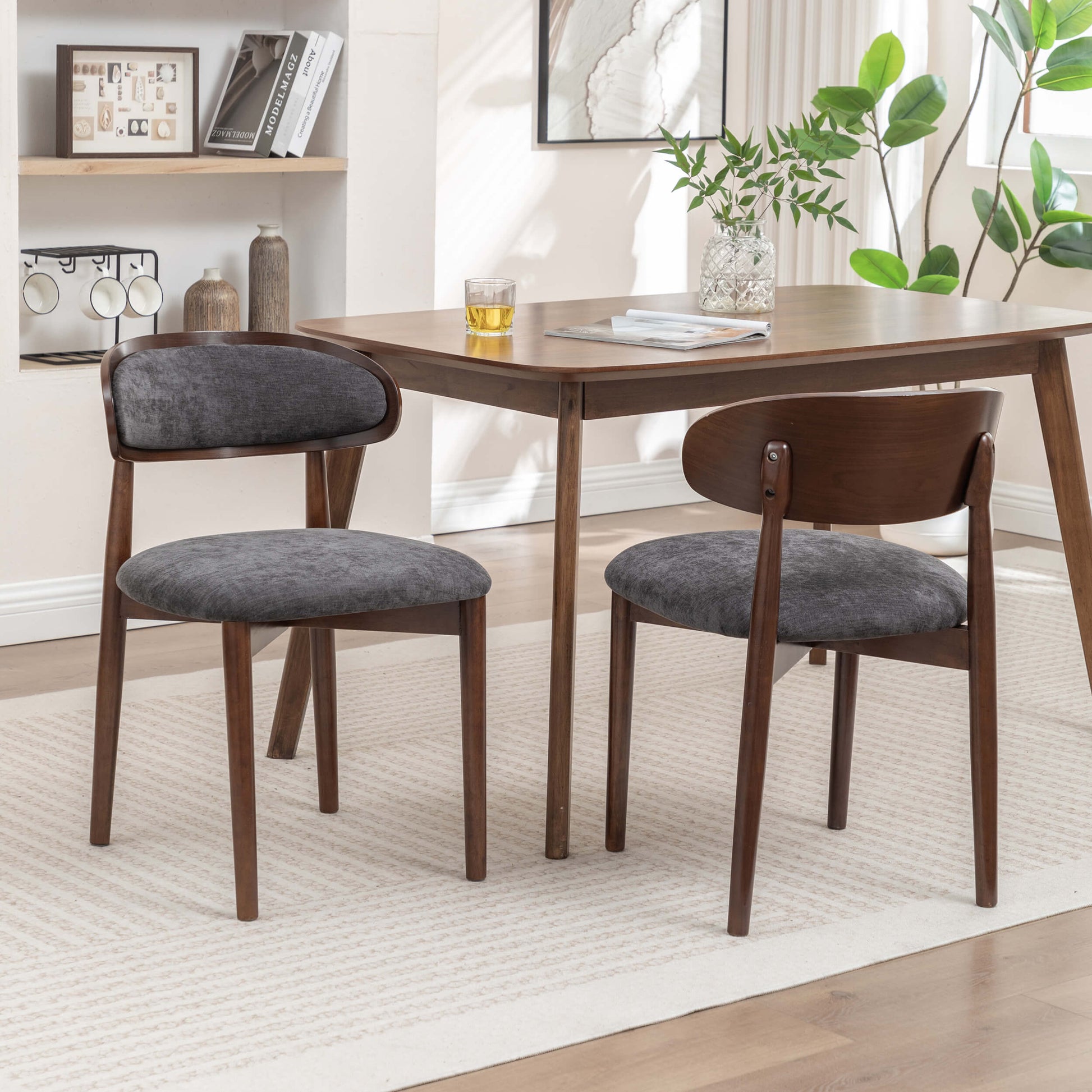 SEYNAR Set of 2/4/6 Mid-Century Modern Chenille Dining Chairs with Solid Wood Frame