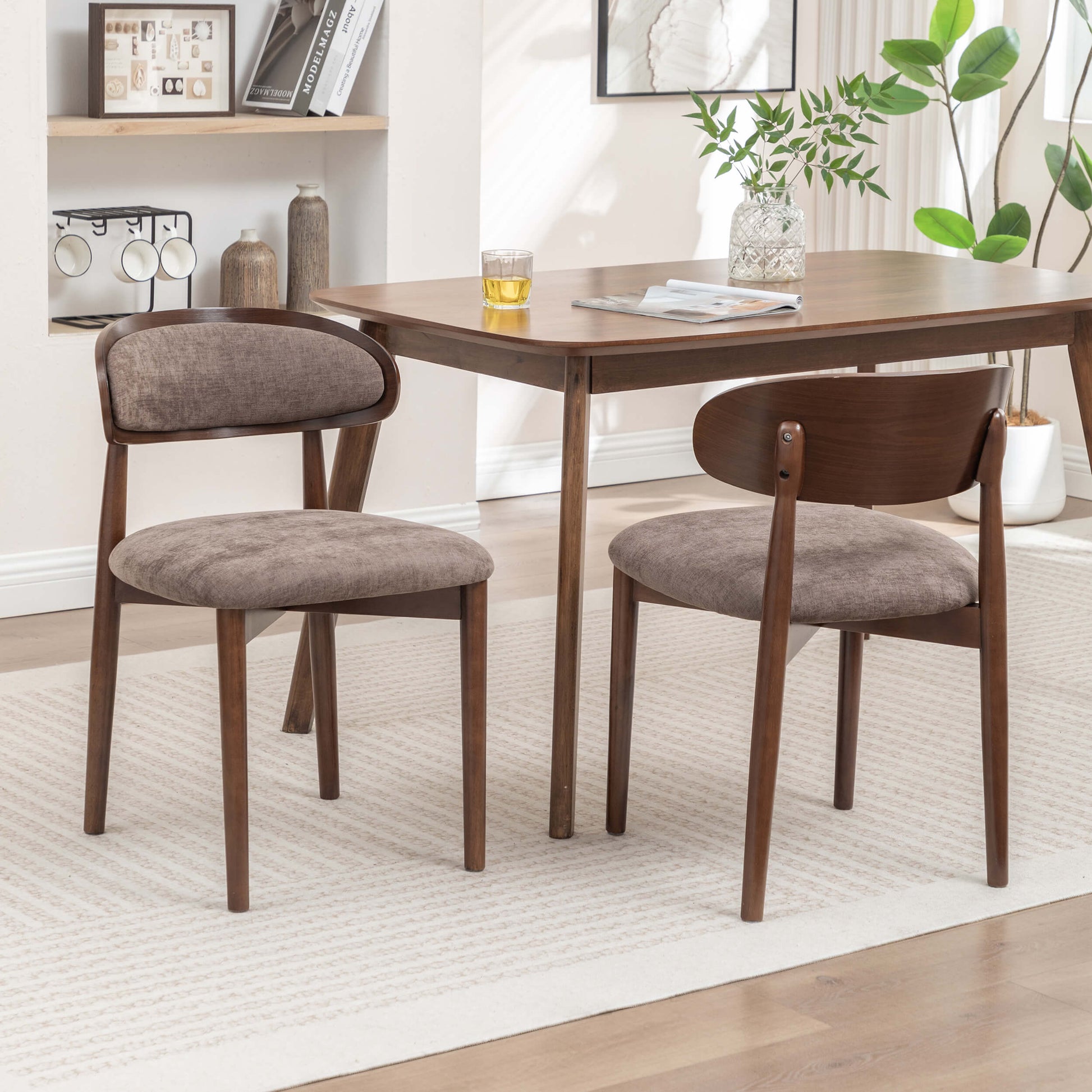 SEYNAR Set of 2/4/6 Mid-Century Modern Chenille Dining Chairs with Solid Wood Frame