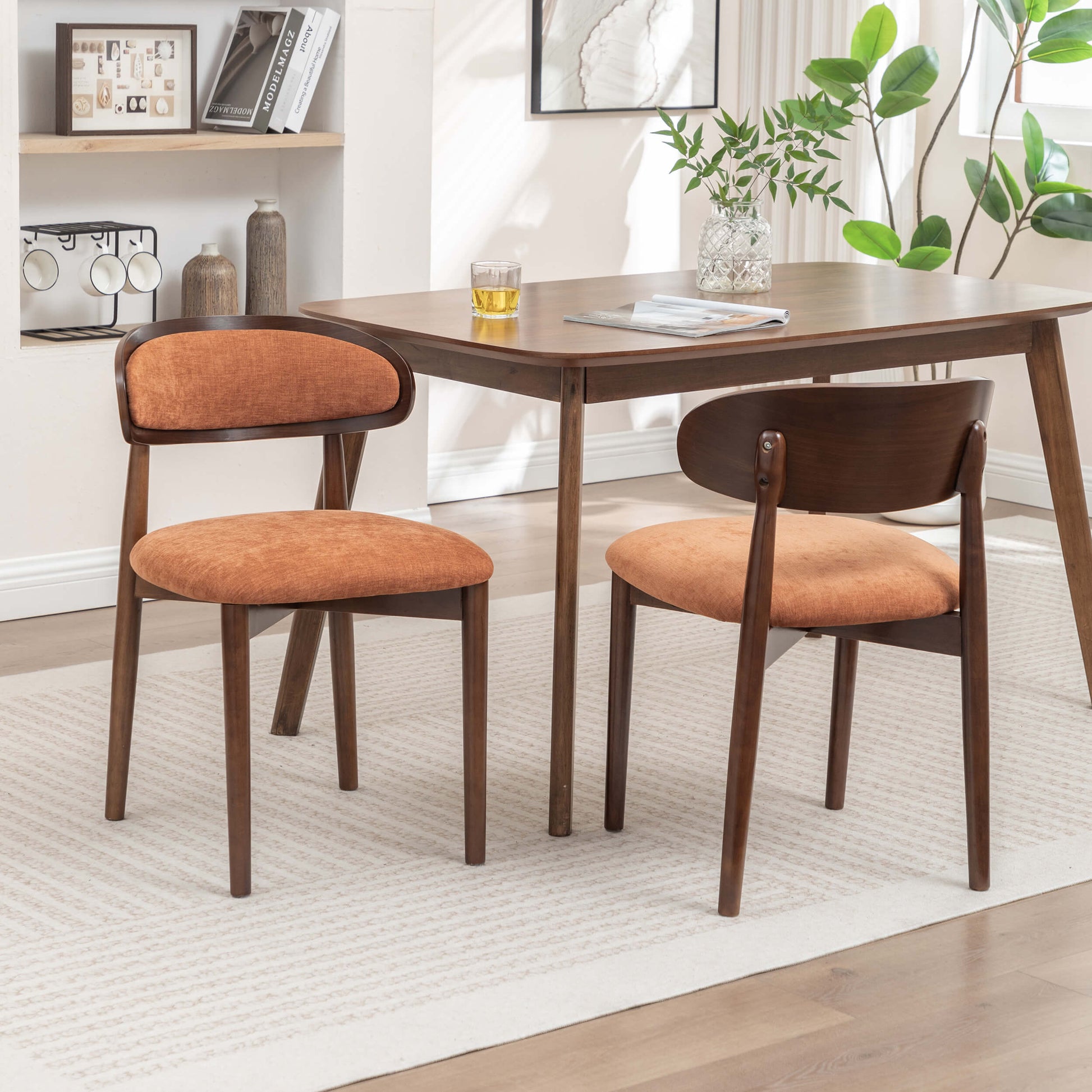 SEYNAR Set of 2/4/6 Mid-Century Modern Chenille Dining Chairs with Solid Wood Frame