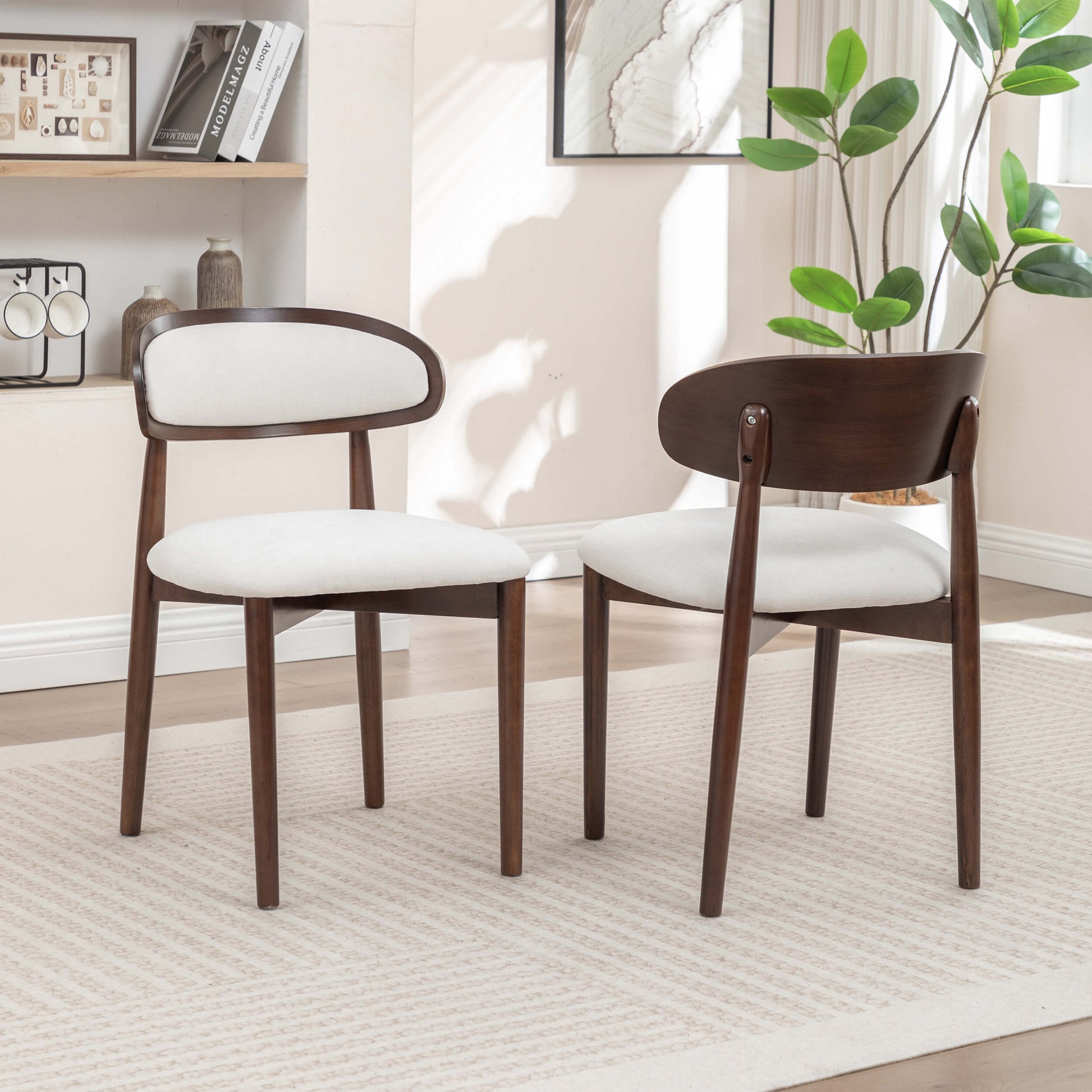 SEYNAR Set of 2/4/6 Mid-Century Modern Chenille Dining Chairs with Solid Wood Frame