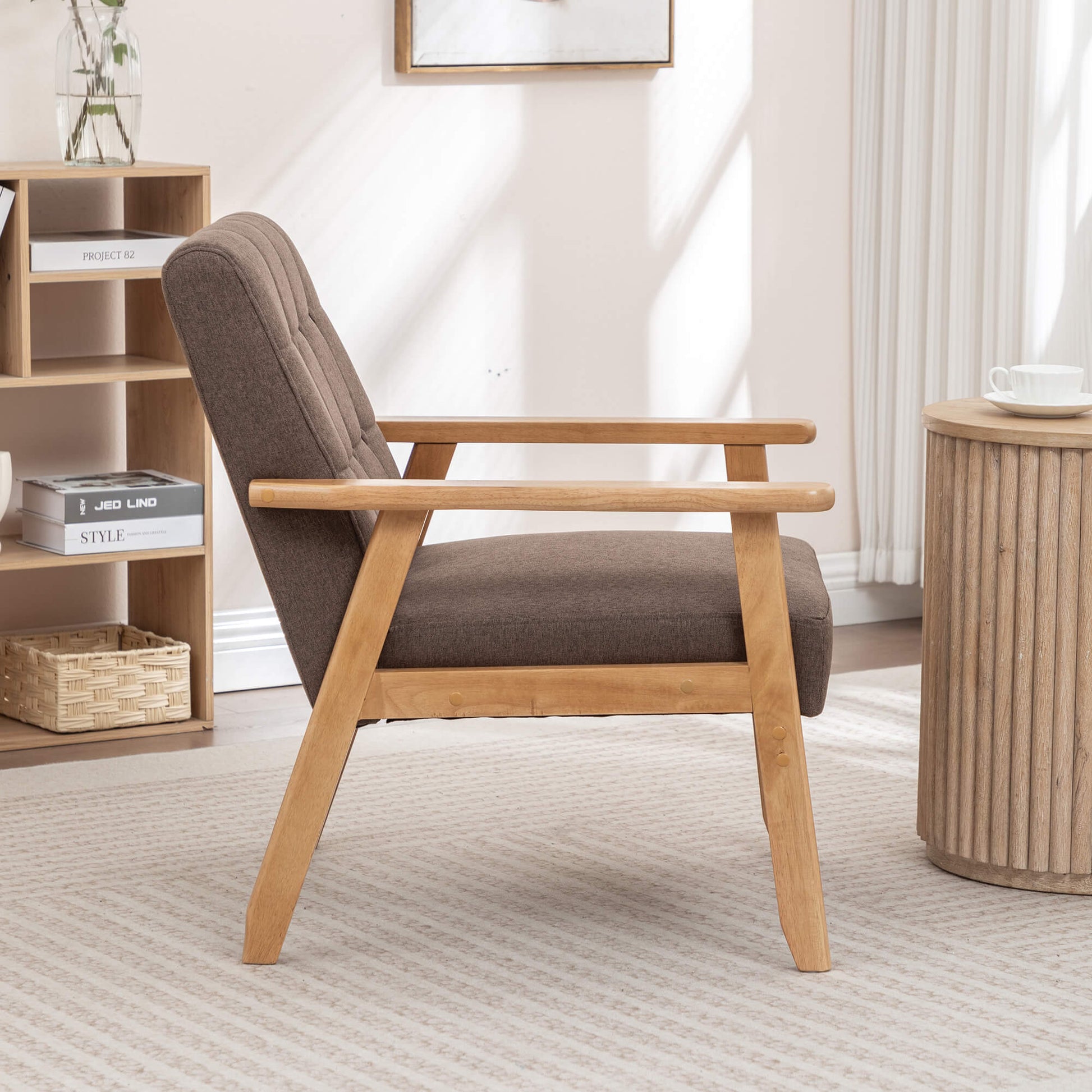 SEYNAR Mid-Century Linen Button-Tufted Accent Chair with Solid Wood Frame(Single/Set of 2)