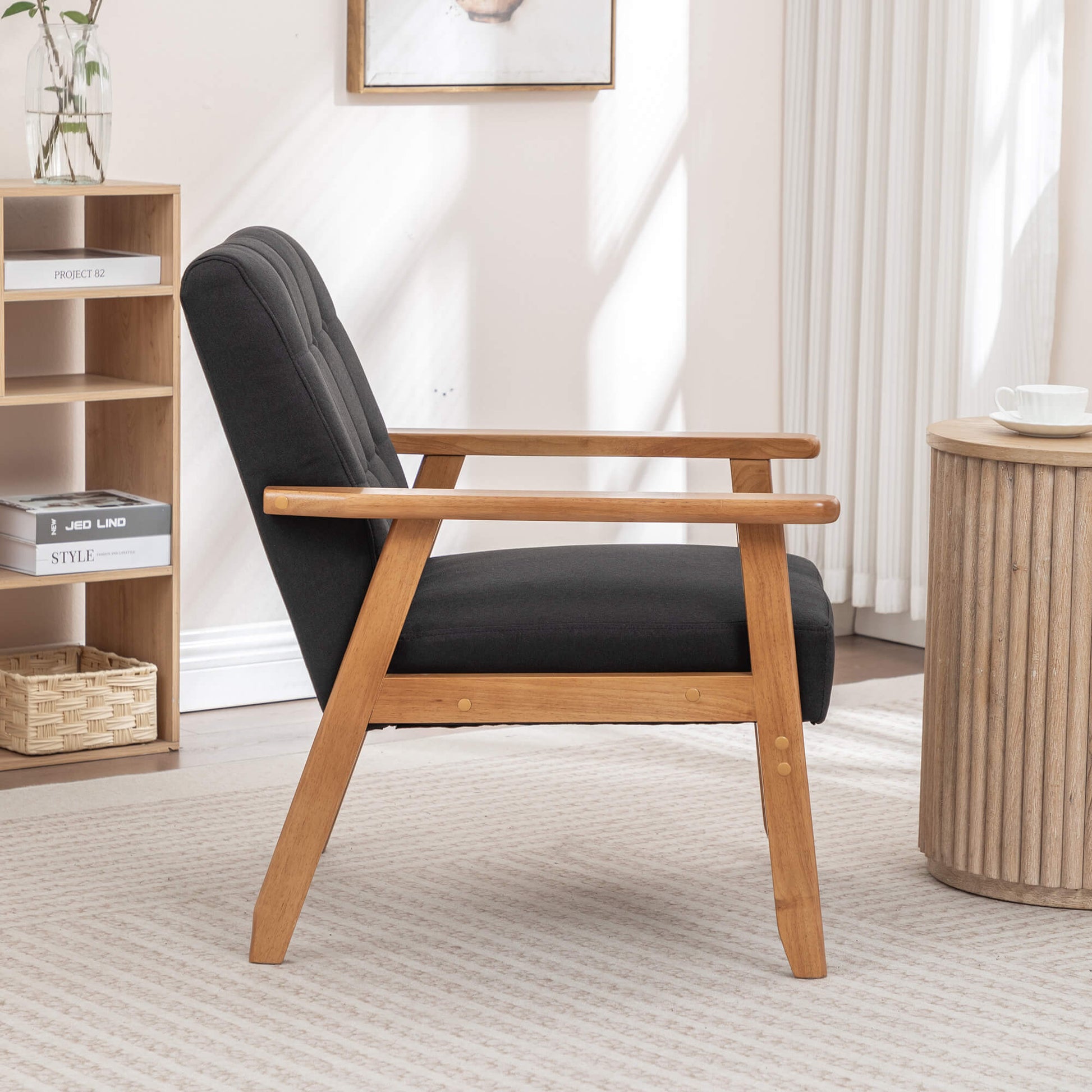 SEYNAR Mid-Century Linen Button-Tufted Accent Chair with Solid Wood Frame(Single/Set of 2)