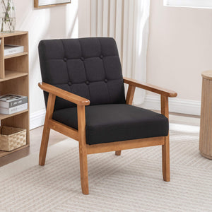 SEYNAR Mid-Century Linen Button-Tufted Accent Chair with Solid Wood Frame(Single/Set of 2)