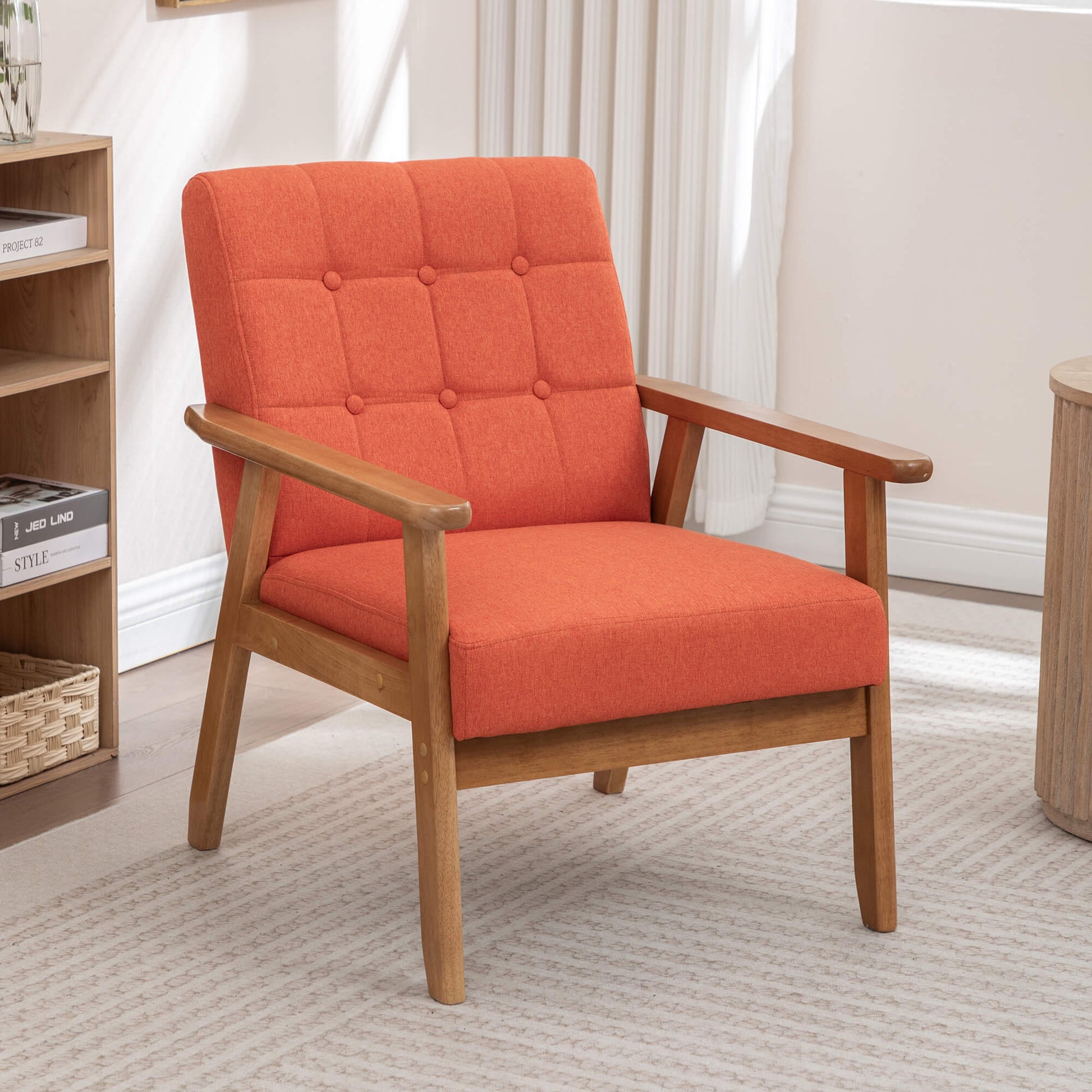 SEYNAR Mid-Century Linen Button-Tufted Accent Chair with Solid Wood Frame(Single/Set of 2)