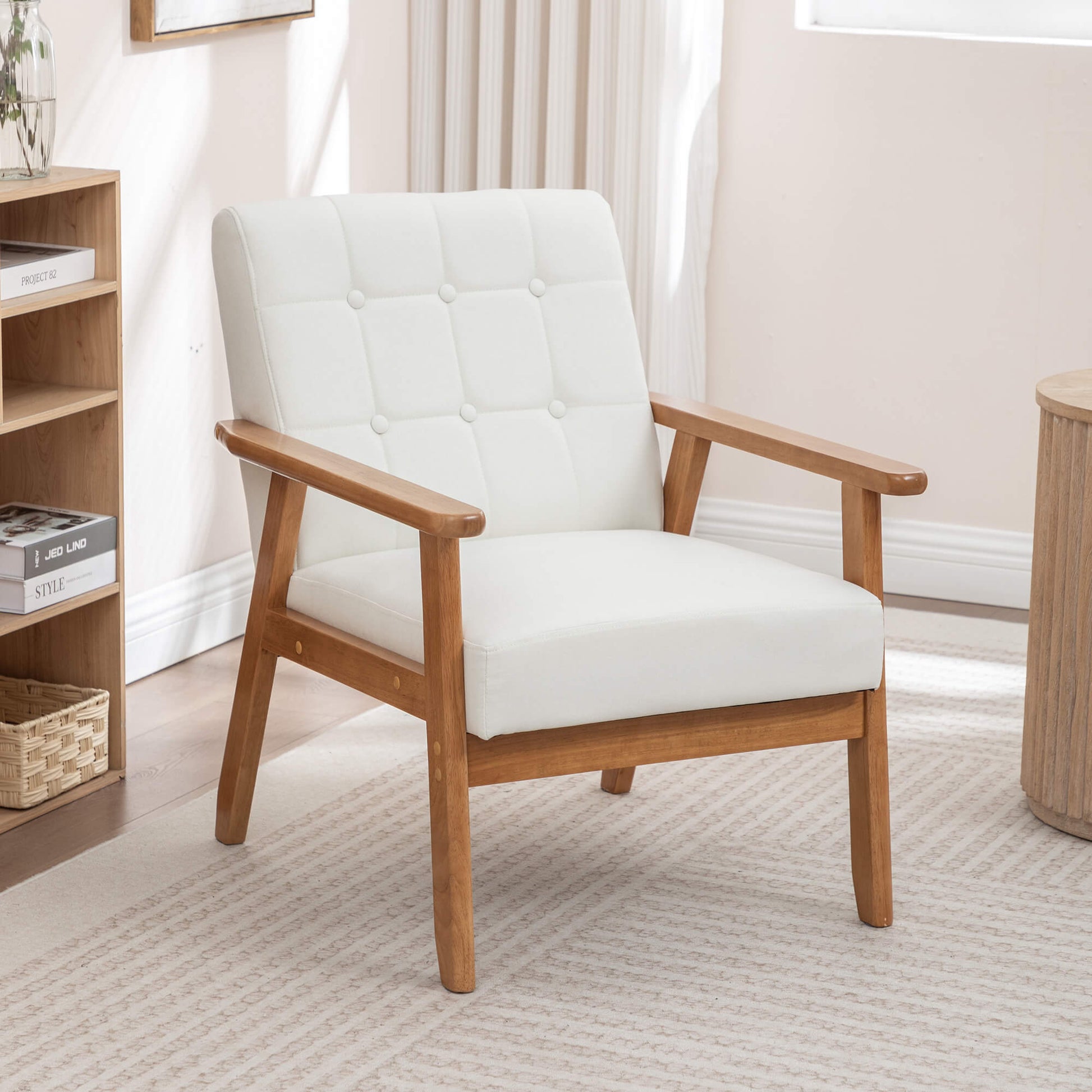 SEYNAR Mid-Century Linen Button-Tufted Accent Chair with Solid Wood Frame(Single/Set of 2)