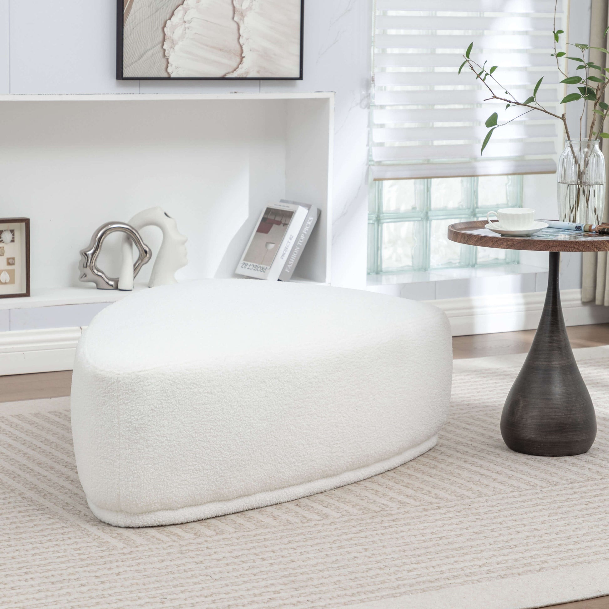SEYNAR Modern 43'' Teddy Fabric Ottoman Bench