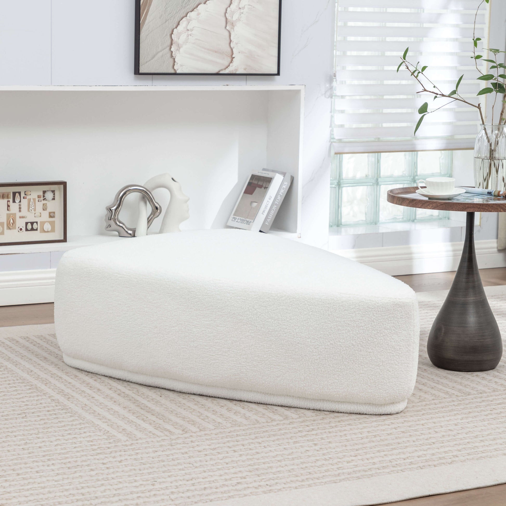 SEYNAR Modern 43'' Teddy Fabric Ottoman Bench