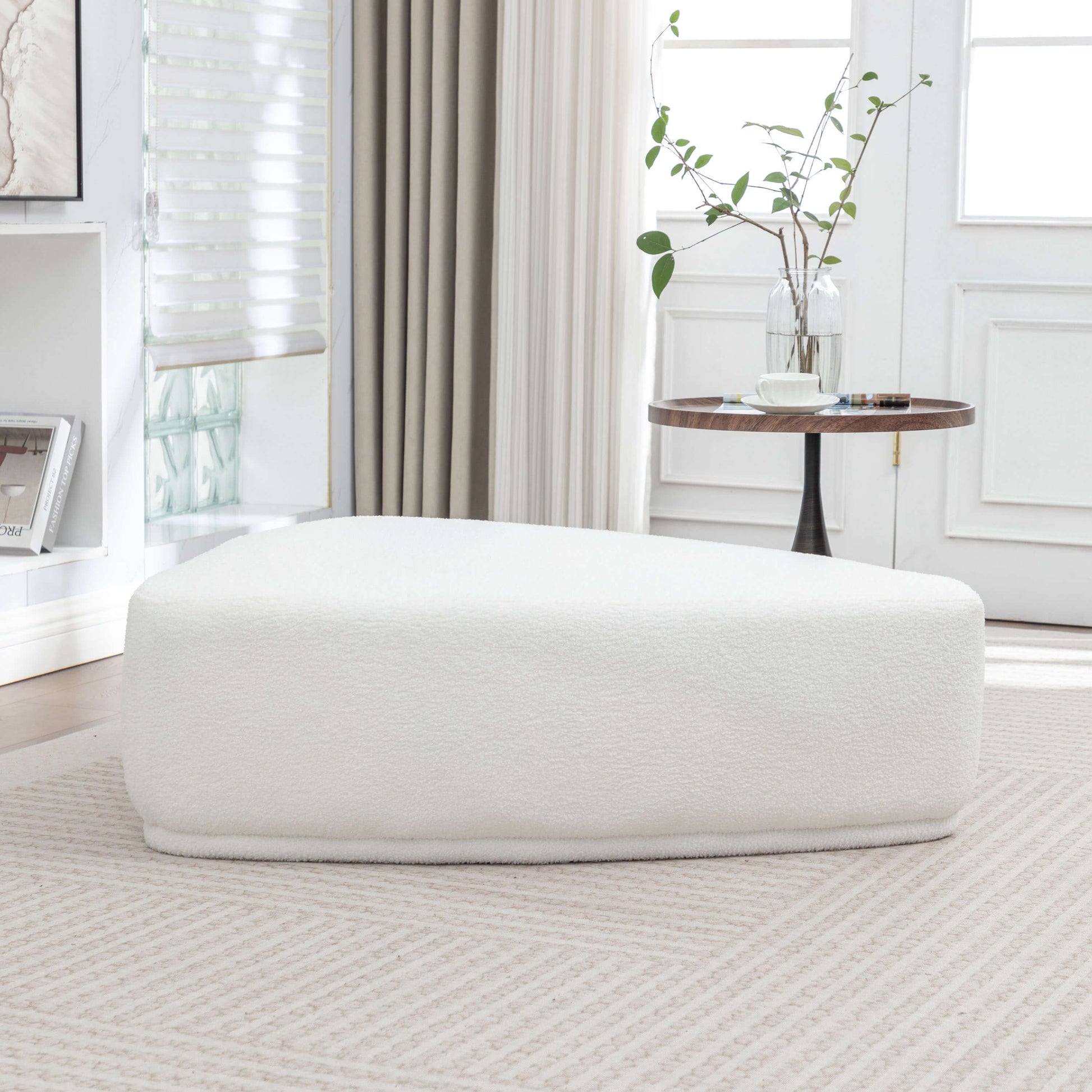 SEYNAR Modern 43'' Teddy Fabric Ottoman Bench