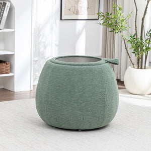SEYNAR 25" Faux Sherling Round Storage Ottoman - Large Cozy Bouclé Footrest Stool