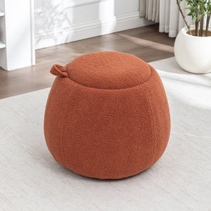 SEYNAR 25" Faux Sherling Round Storage Ottoman - Large Cozy Bouclé Footrest Stool