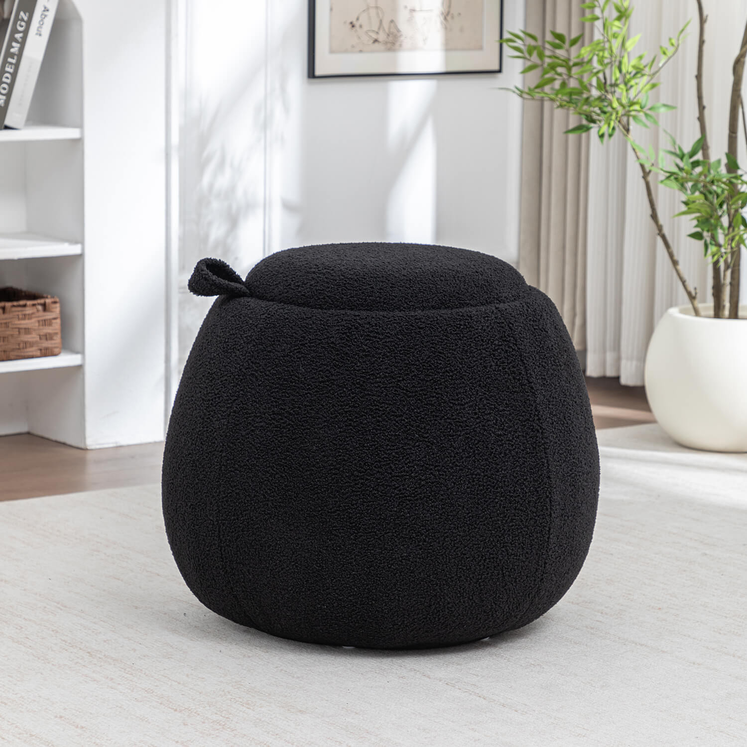 SEYNAR 25" Faux Sherling Round Storage Ottoman - Large Cozy Bouclé Footrest Stool