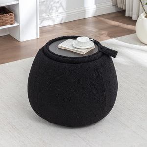 SEYNAR 25" Faux Sherling Round Storage Ottoman - Large Cozy Bouclé Footrest Stool