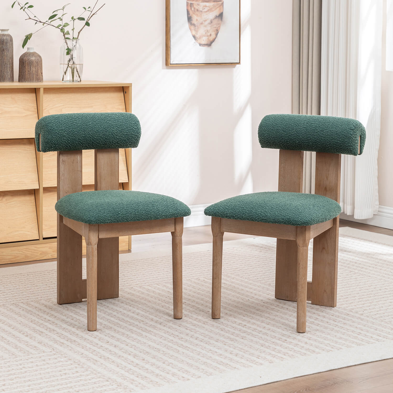 SEYNAR Set of 2/4/6 Modern Linen Upholstered Dining Chairs with Bolster Backrest