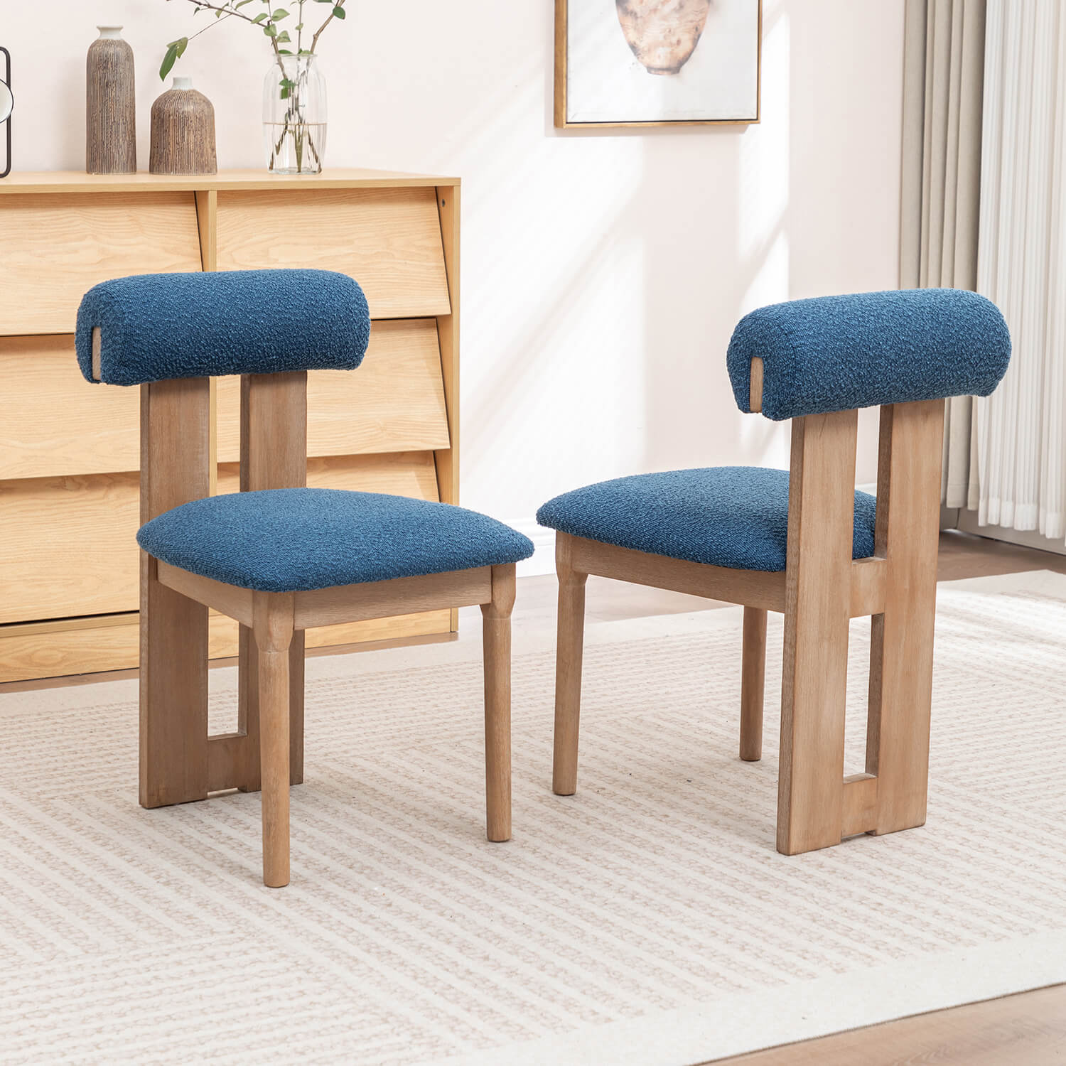 SEYNAR Set of 2/4/6 Modern Linen Upholstered Dining Chairs with Bolster Backrest