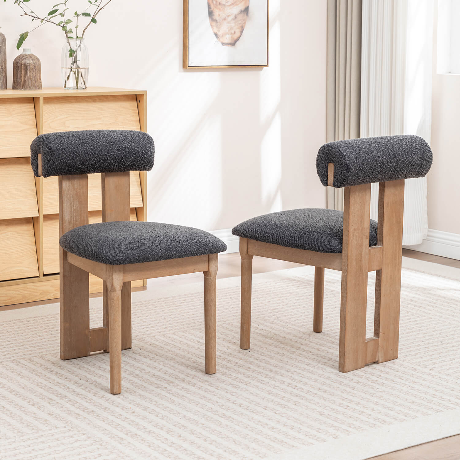 SEYNAR Set of 2/4/6 Modern Linen Upholstered Dining Chairs with Bolster Backrest