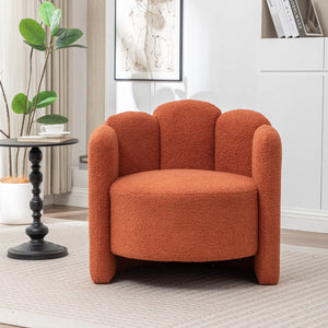 SEYNAR Modern Glam Faux Sherpa Upholstered Round Accent Chair with Flower Shaped Back Design(Single/Set of 2)