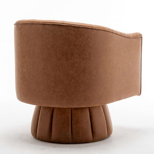 SEYNAR Mid-Century Swivel PU Leather Tufted Round Accent Barrel Chair