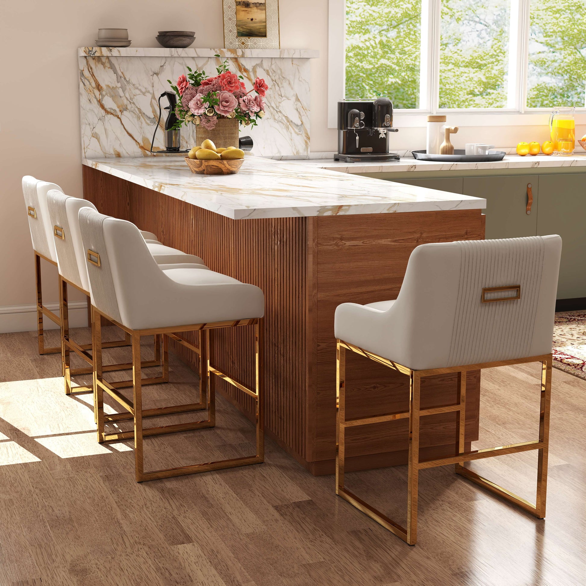 SEYNAR Modern Glam Velvet Golden Matel Frame Counter or High Bar Stools Set of 2/4