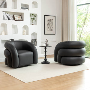 SEYNAR Modern Glam PU Leather 360 Degree Swivel Accent Armchair with Metal Base