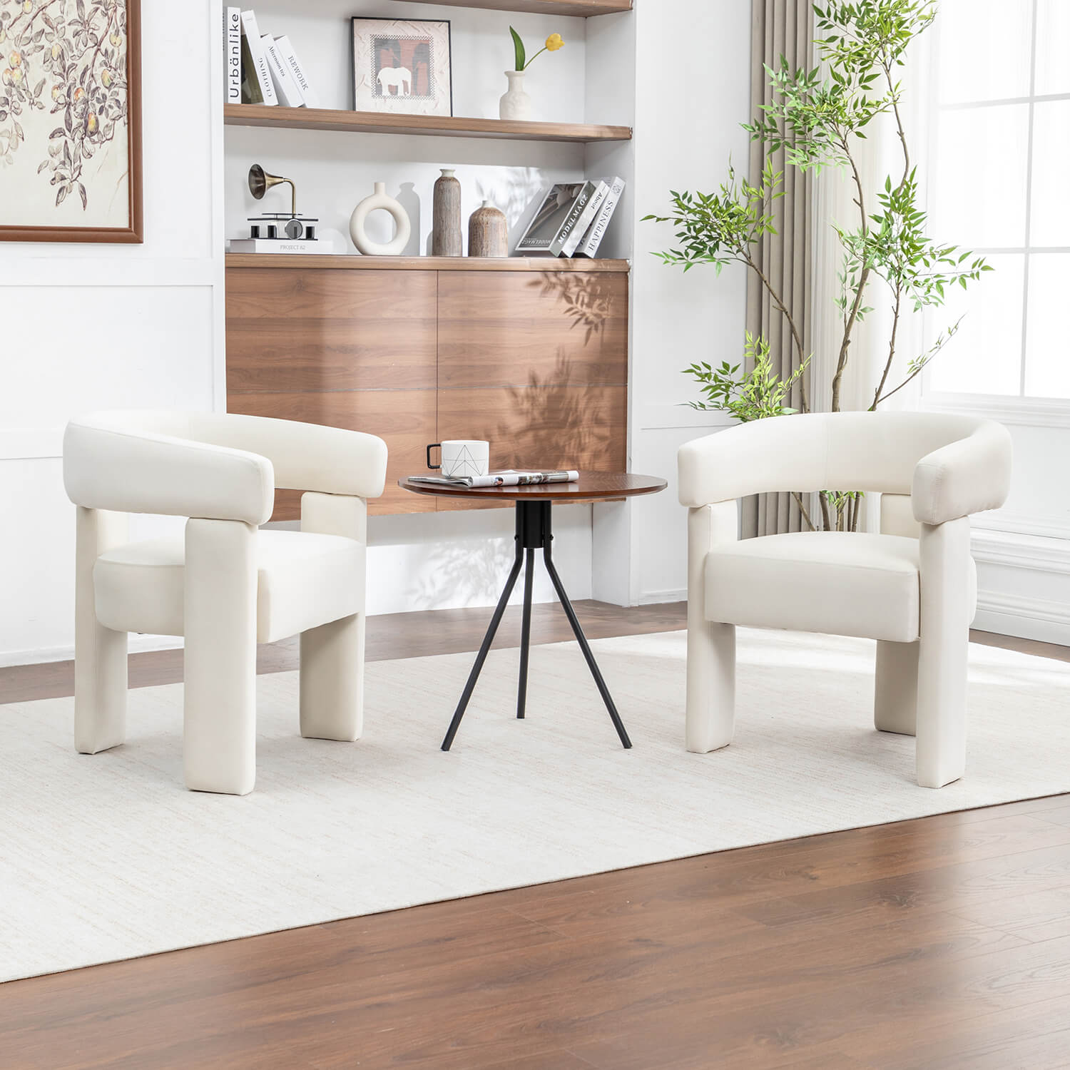 SEYNAR Modern Velvet Accent Chair, Upholstered Barrel Armchair with Curved Back and Thickened Padded Seat,Single chair or Set of 2/4/6