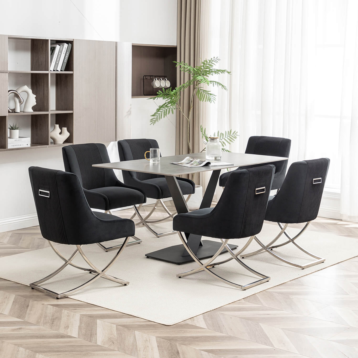 SEYNAR Contempoary Velvet Dining Chair Set of 2/4/6 with Metal Frame Legs and Back Pull