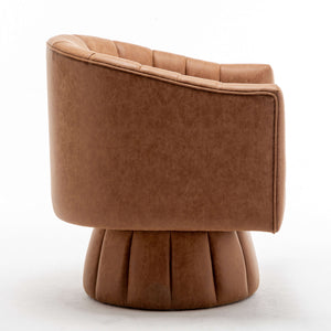 SEYNAR Mid-Century Swivel PU Leather Tufted Round Accent Barrel Chair