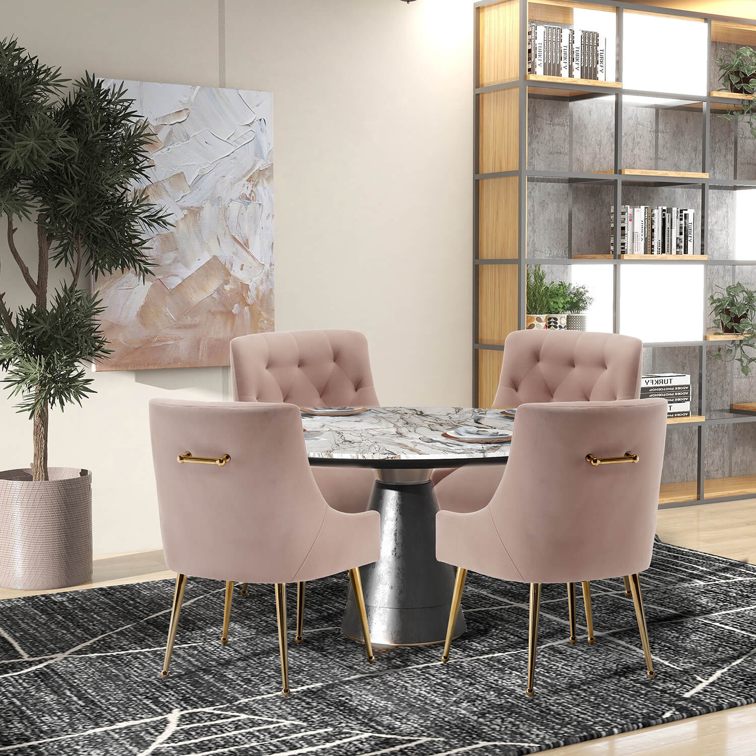SEYNAR Modern Dining Chairs Set of 2/4/6, Upholstered Accent Chair Tufted Back Armless Chair with Back Pull