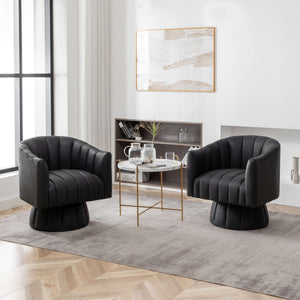 SEYNAR Mid-Century Swivel PU Leather Tufted Round Accent Barrel Chair