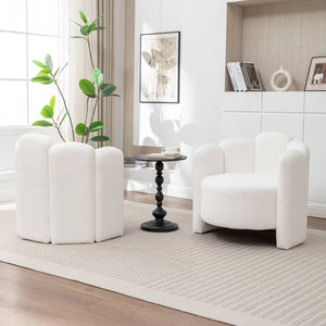 SEYNAR Modern Glam Faux Sherpa Upholstered Round Accent Chair with Flower Shaped Back Design(Single/Set of 2)