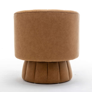 SEYNAR Mid-Century Swivel PU Leather Tufted Round Accent Barrel Chair