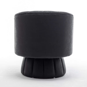 SEYNAR Mid-Century Swivel PU Leather Tufted Round Accent Barrel Chair